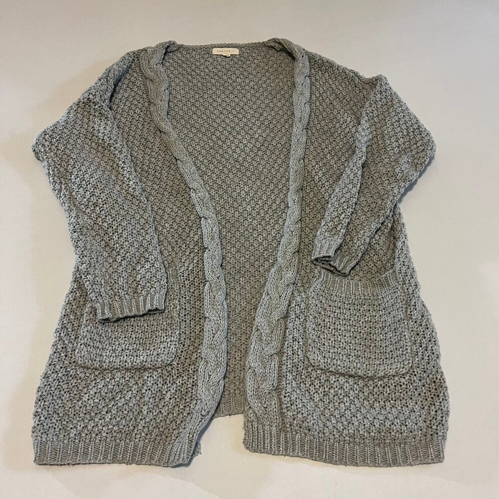 Reborn J light gray open front knit cardigan sweater S